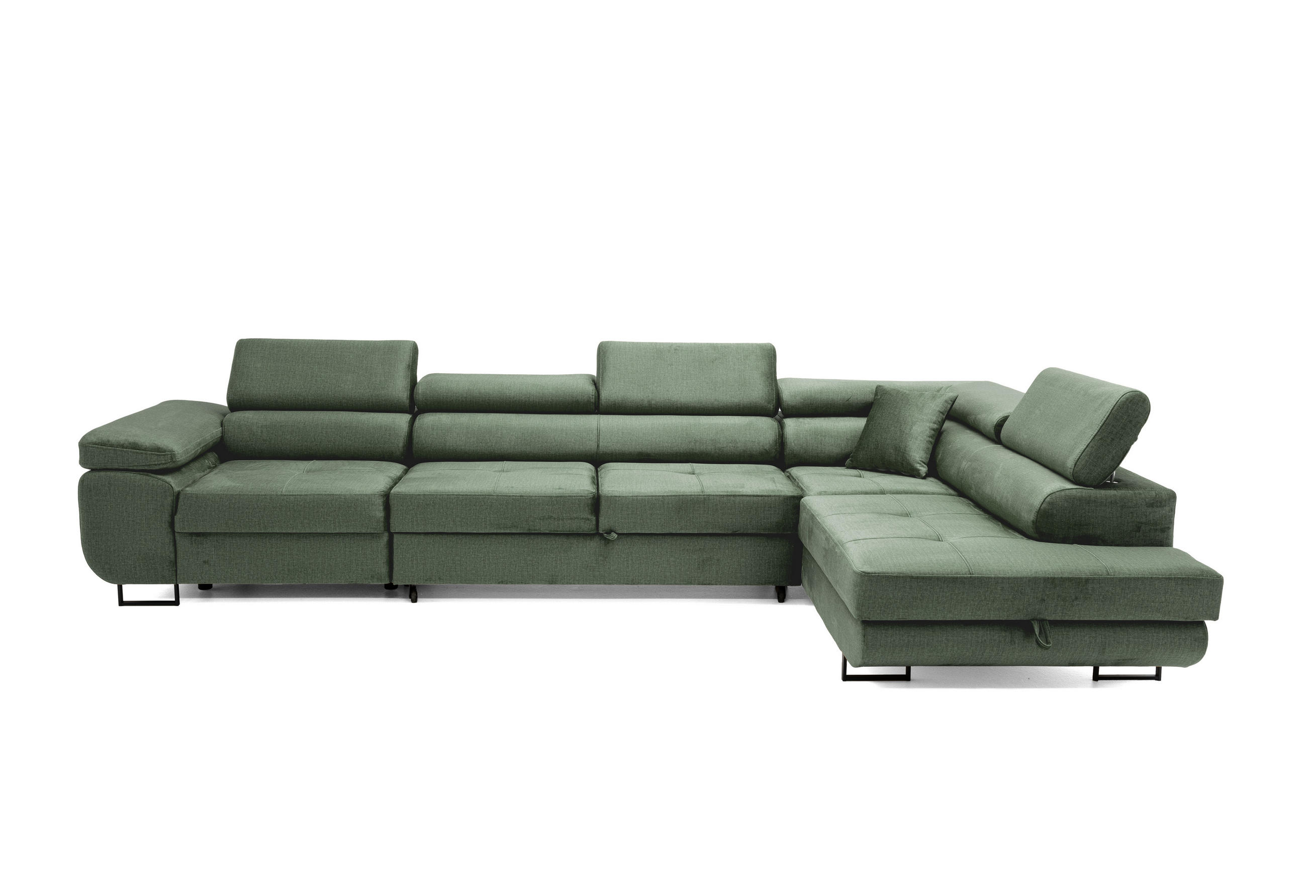 ECKSOFA WILD MAXI Rechts Dunkelgrün - Chromfarben/Dunkelgrün, Holz/Textil (203/350cm) - Muffo