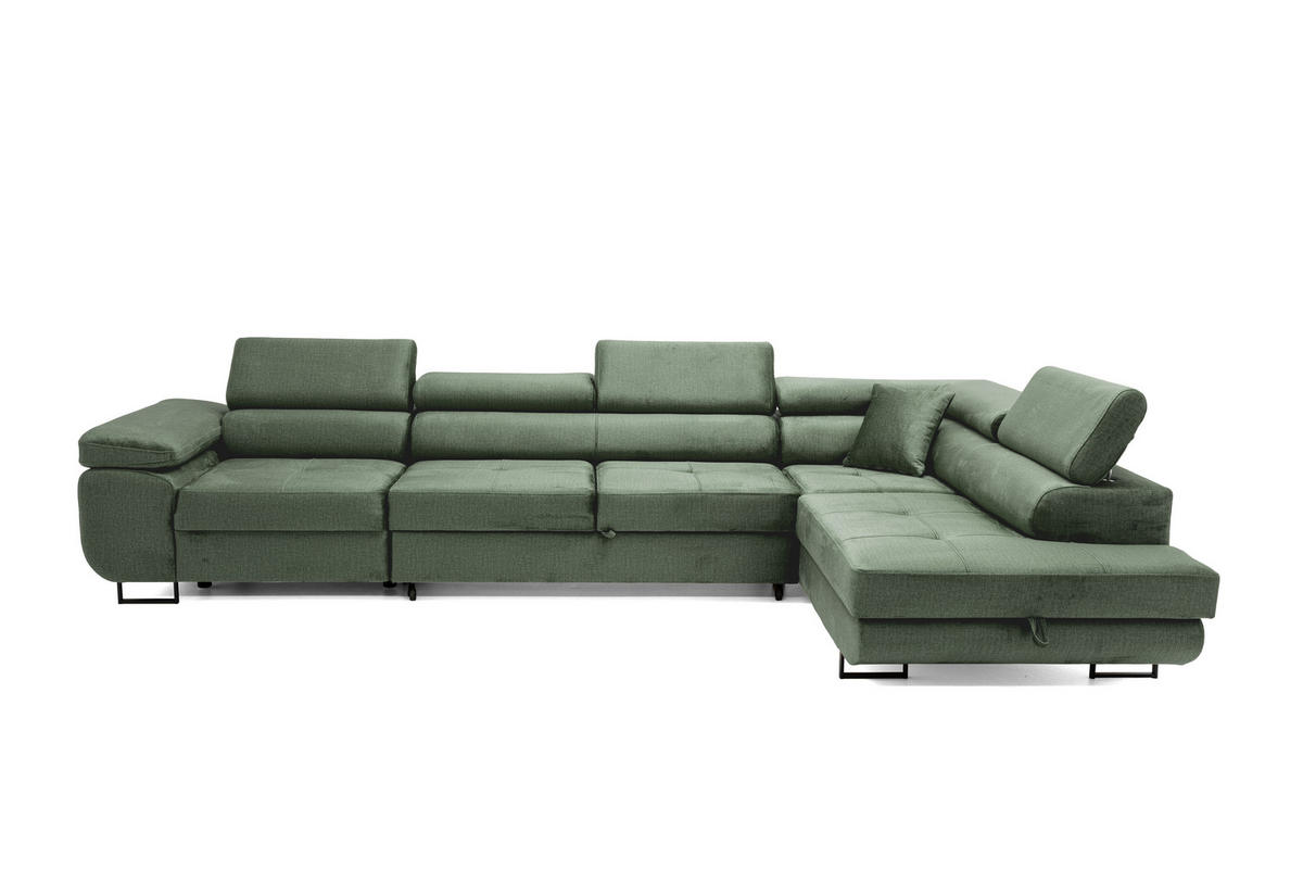 ECKSOFA WILD MAXI Rechts Dunkelgrün - Chromfarben/Dunkelgrün, Holz/Textil (203/350cm) - Muffo