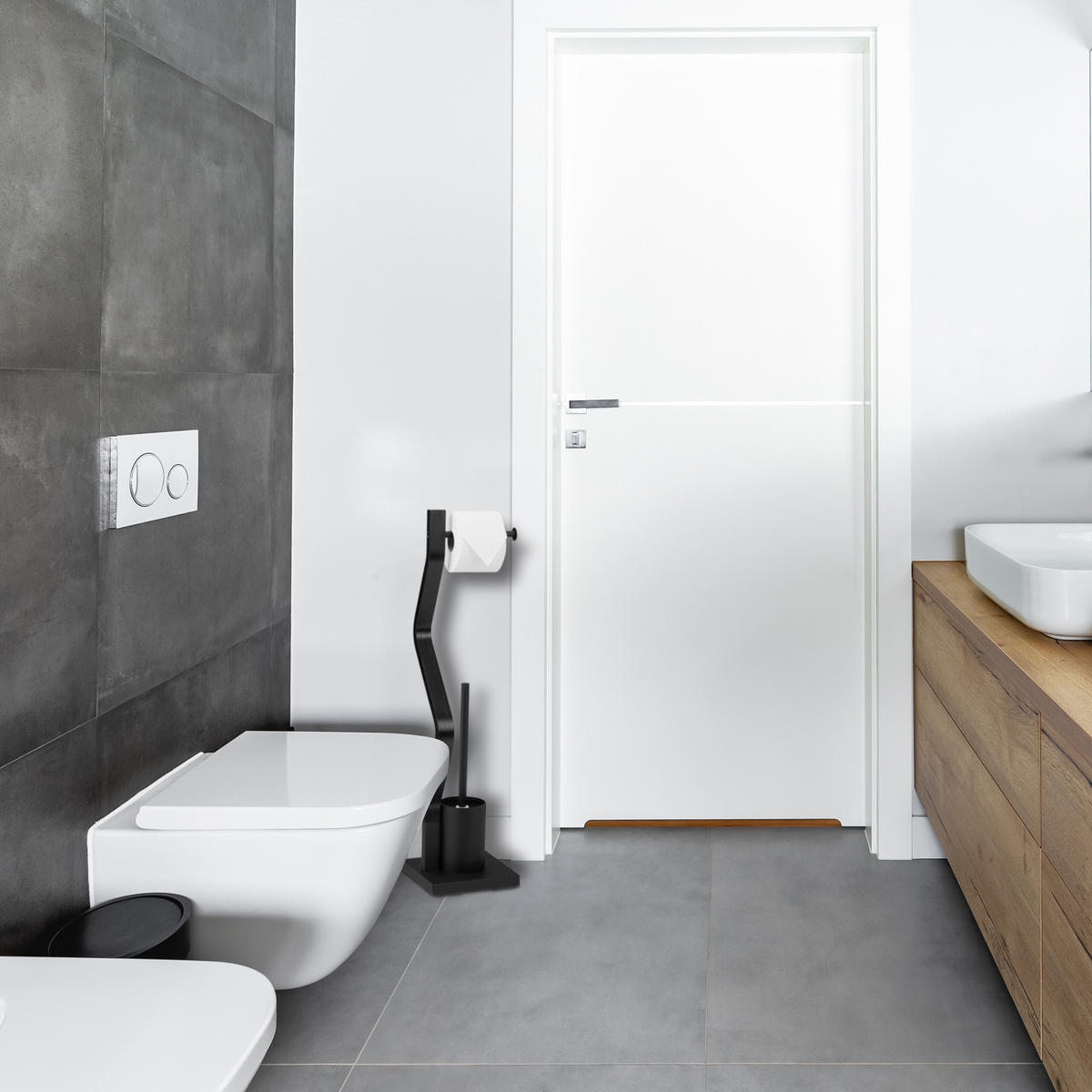 WC-GARNITUR - Schwarz, Holzwerkstoff/Metall (18.5/75/18.5cm) - Relaxdays