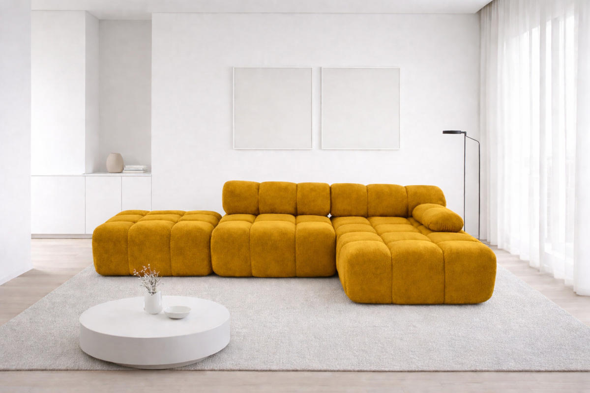 ECKSOFA L-Form Modular Mit Hocker, Veloursstoff Salvador, Gelb, Rechts, Selia - Gelb, Holz (285/160cm) - Kaiser Möbel