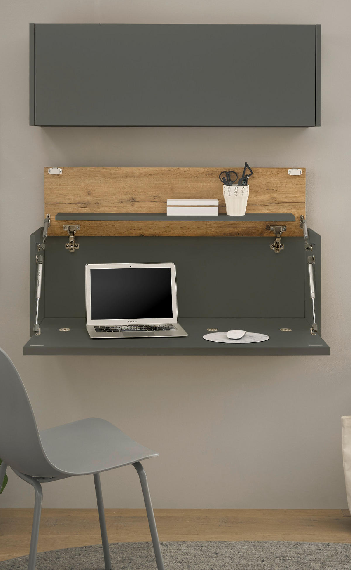 SEKRETÄR Set 2-teilig grau, Eiche Wotan 100 cm, Büromöbelkombination hängend mit Stauraum - Eiche Wotan/Grau, Holzwerkstoff (30/100/170cm) - Furn.Design