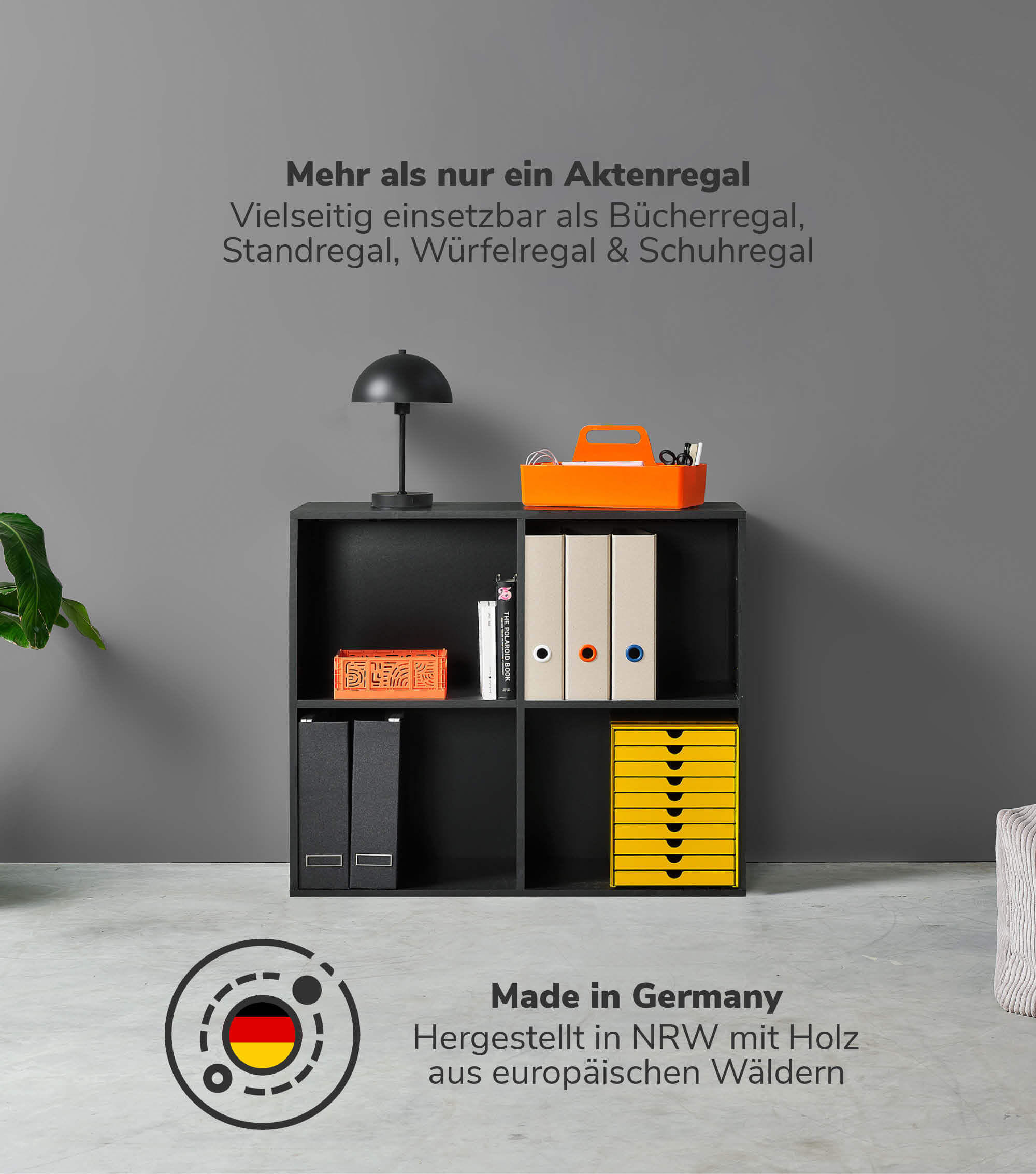 AKTENREGAL Der Verstauer - Anthrazit, Holzwerkstoff (88/75/35cm) - Mokebo