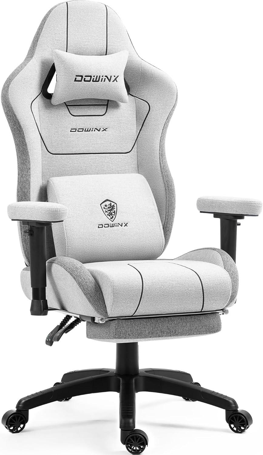 GAMING Stuhl Stoff & Taschenfederkissen PC Bürostuhl & Fußstützen - Grau, Textil (70/130/60cm)