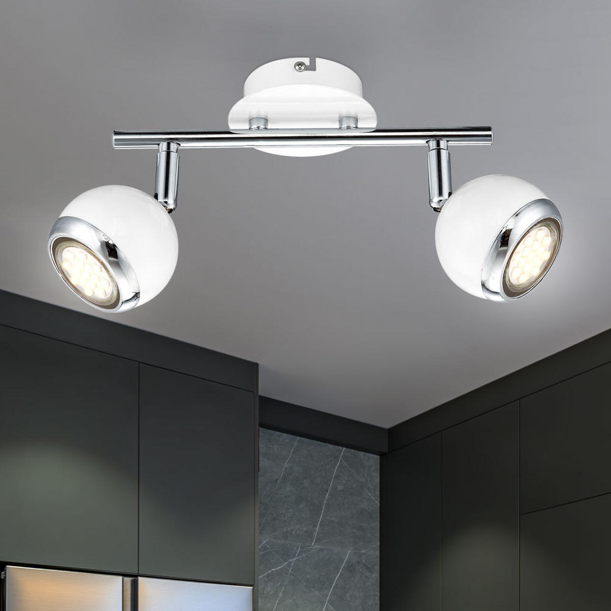 LED DECKENLEUCHTE OMAN Weiß Chromring - Weiß, Metall (25/10/15cm) - Globo Lighting