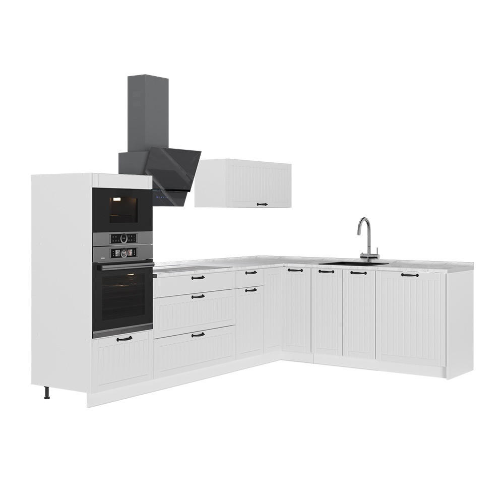 ECKKÜCHE Fame-Line, Weiß Landhaus/Weiß, 287 x 207 cm ohne Arbeitsplatte - Weiß, Holzwerkstoff (287/153.6/51.6cm) - Vicco