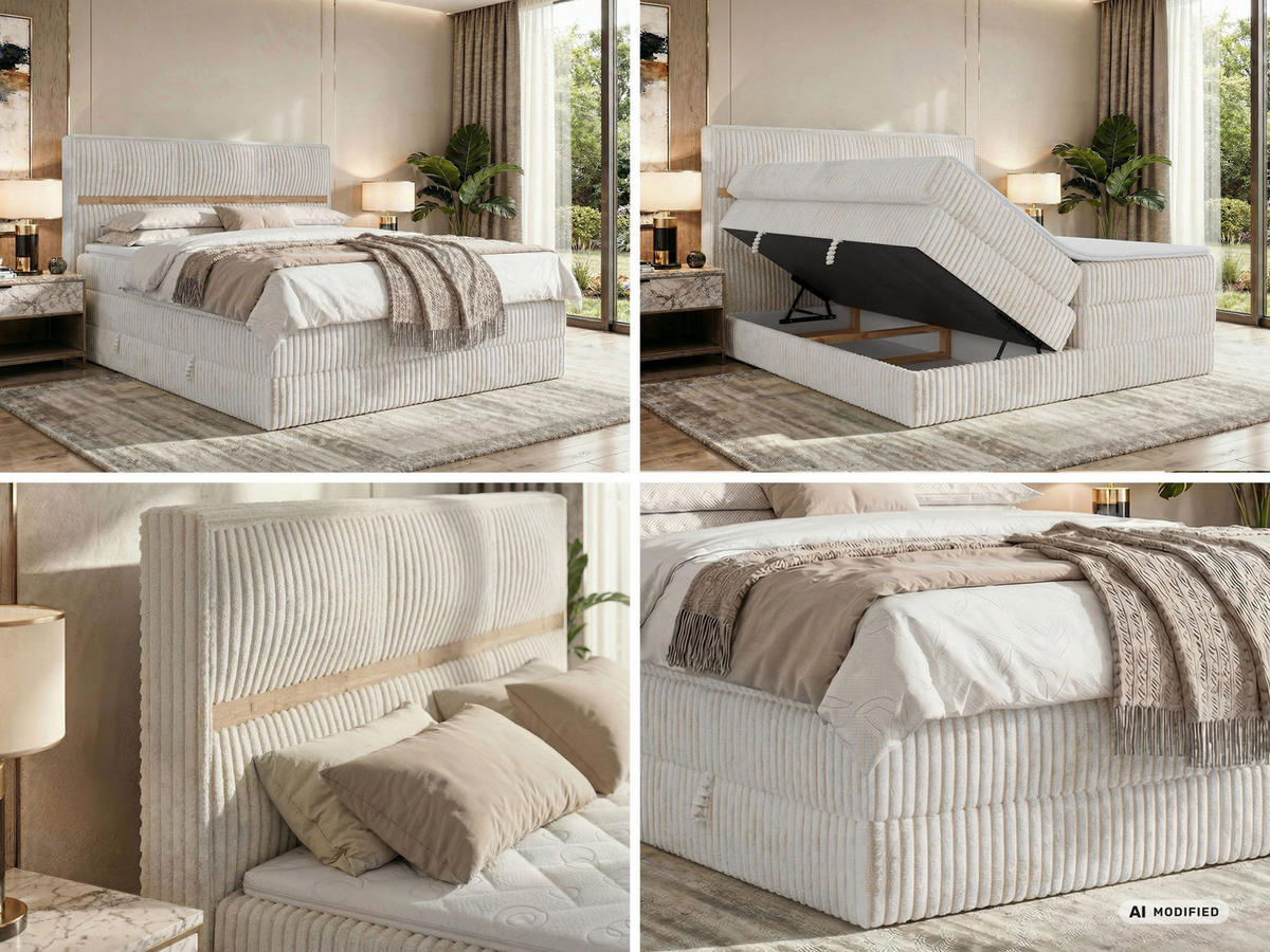 POSTEL BOXSPRING ORVO KING 140/200 - Béžová Manšestr - Topper T25 - H4 - černá/béžová, textil/plast (140/200cm) - MKS