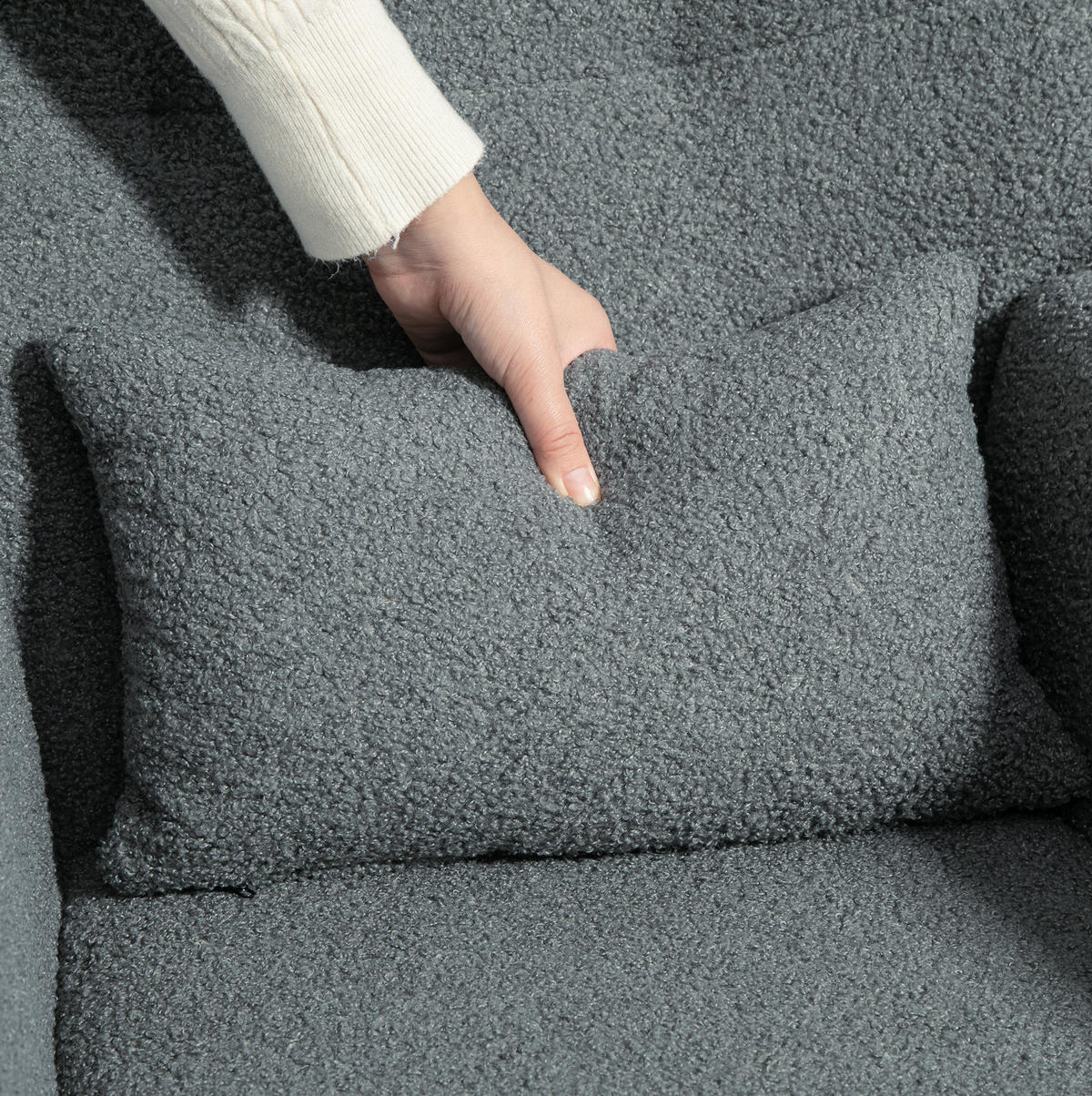 SCHAUKELSTUHL 95/67/100 cm grau aus Lammfell-Optik mit Seitentasche - Grau, Textil (67/100/95cm) - OKWISH