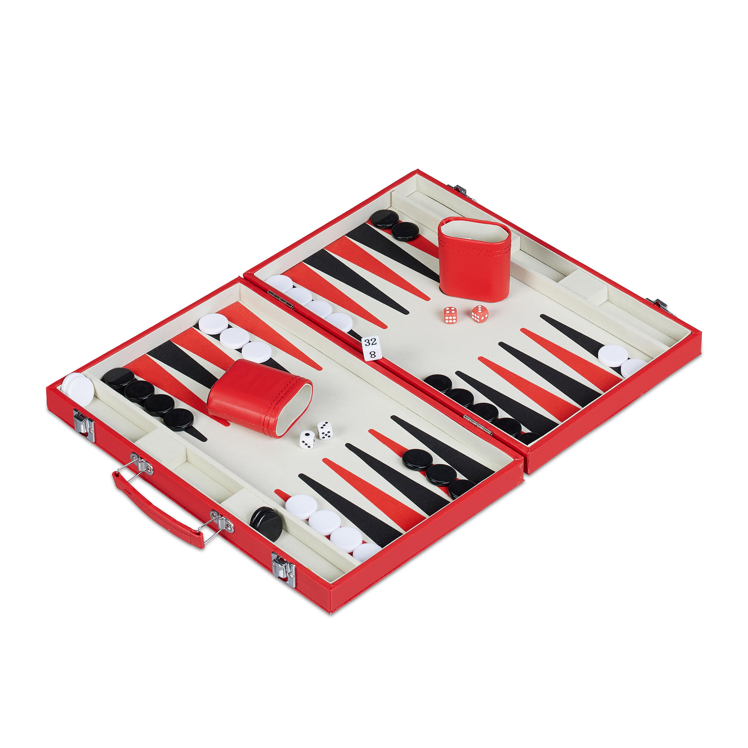 BACKGAMMON-KOFFER - Rot, Holzwerkstoff/Kunststoff (36.5/24cm) - Relaxdays