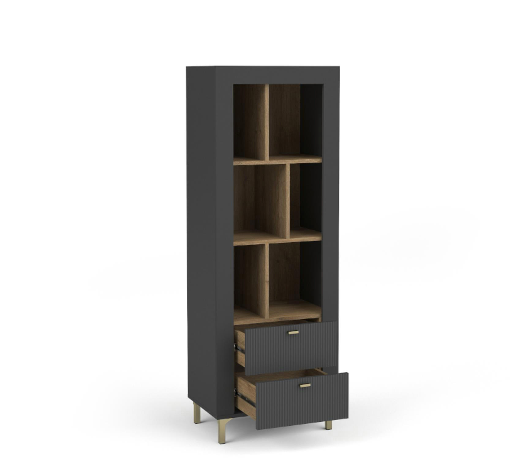 BÜCHERREGAL Mossa Schwarz, mit Schubladen - Goldfarben/Schwarz, Holzwerkstoff (60/169/40cm) - Bettso