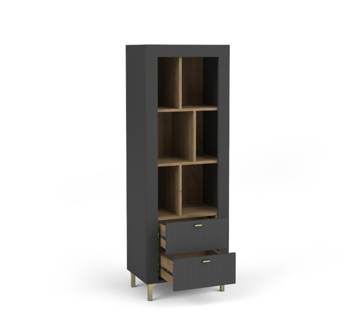 BÜCHERREGAL Mossa Schwarz, mit Schubladen - Goldfarben/Schwarz, Holzwerkstoff (60/169/40cm) - Bettso