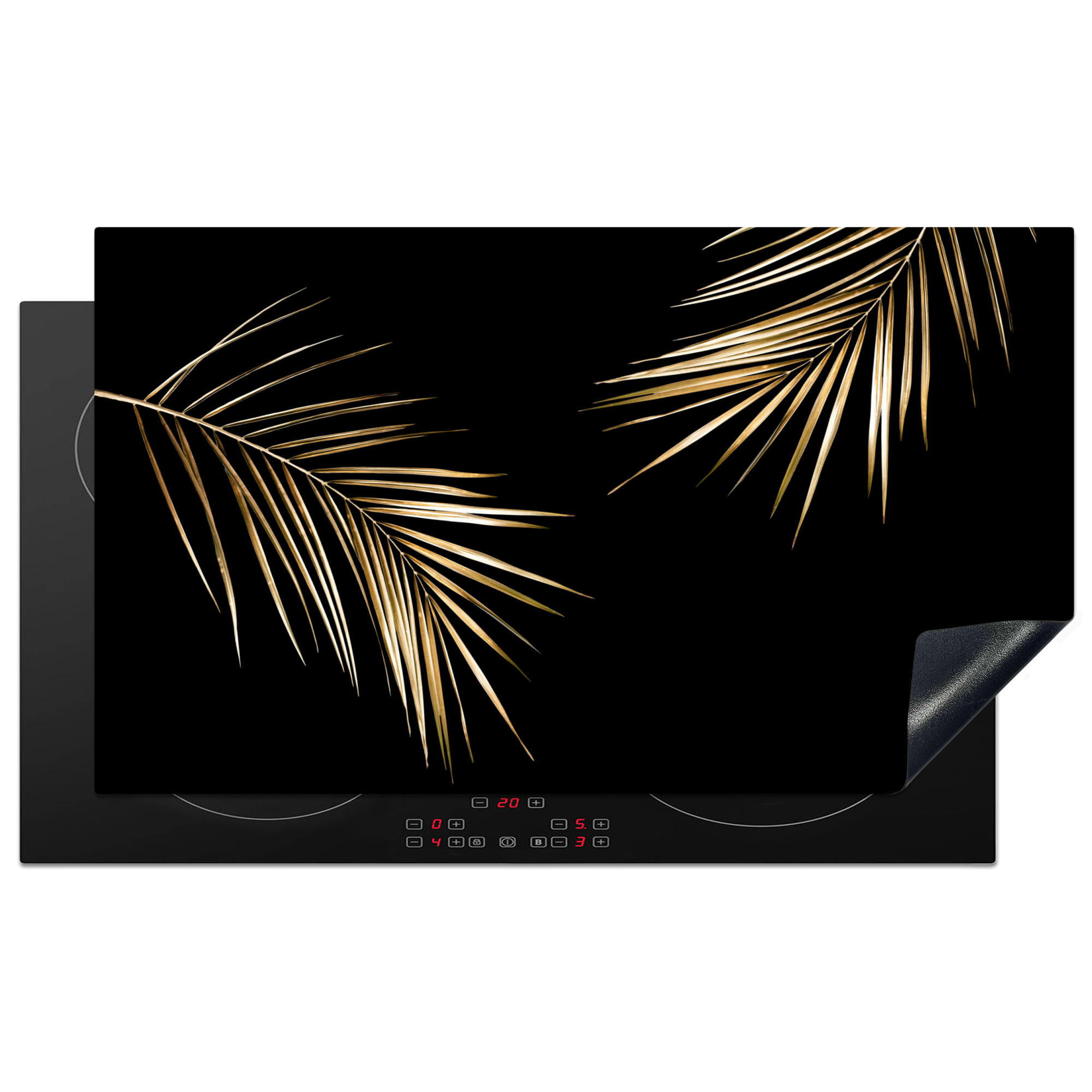 MuchoWow KRYT NA INDUKČNÍ DESKU Listy - Rostliny - Zlato - Černá - Luxusní 89.6x51.6 cm