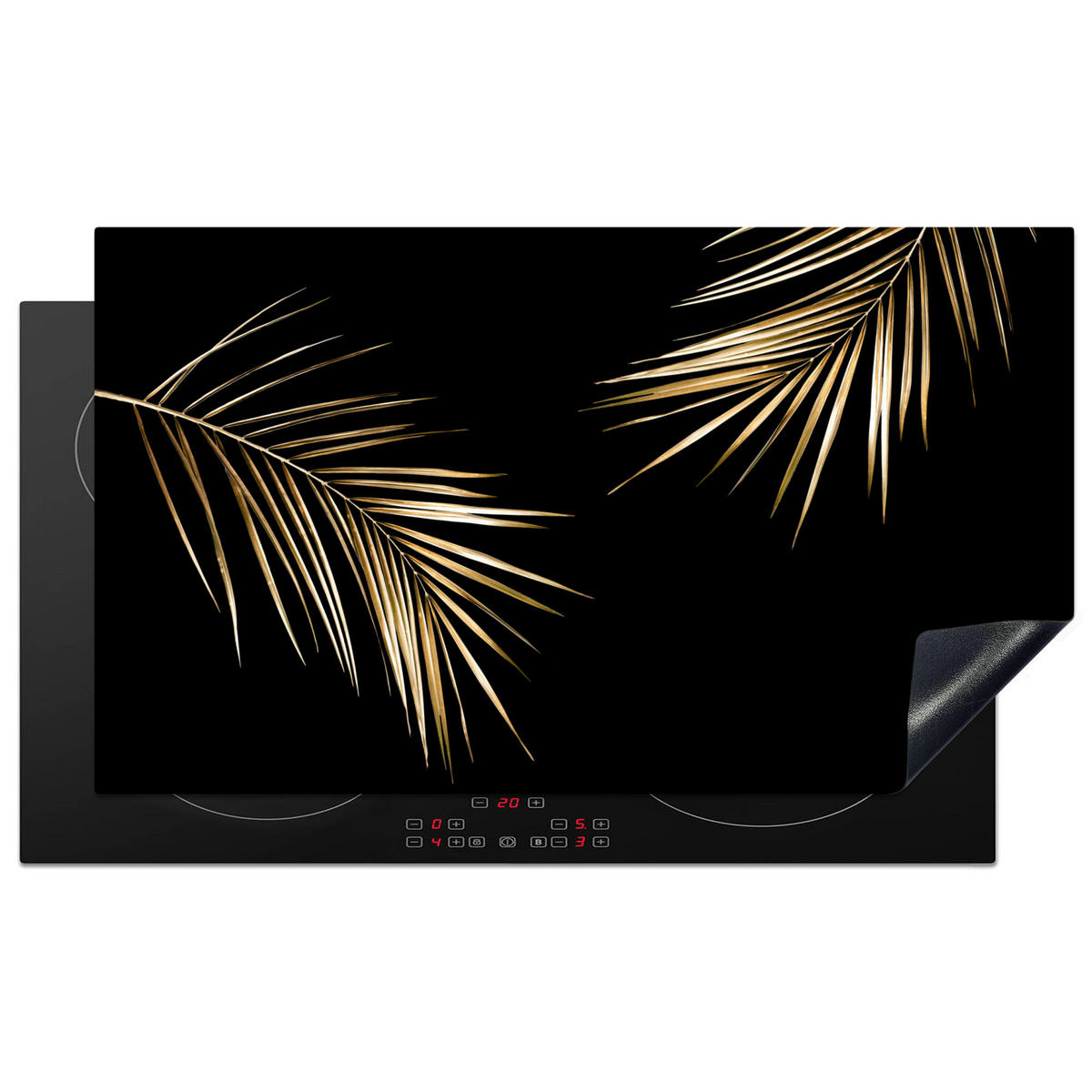 HERDABDECKPLATTE Blätter - Pflanzen - Gold - Schwarz - Luxus 91x52 cm - Goldfarben, Kunststoff (91.6/0.2/52.7cm) - MuchoWow