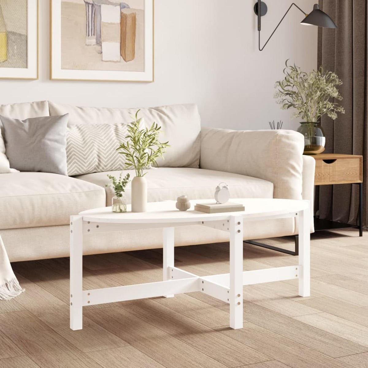 COUCHTISCH Weiß 118x63x45 cm Massivholz Kiefer - Weiß, Holz (118/63/45cm) - furnicato