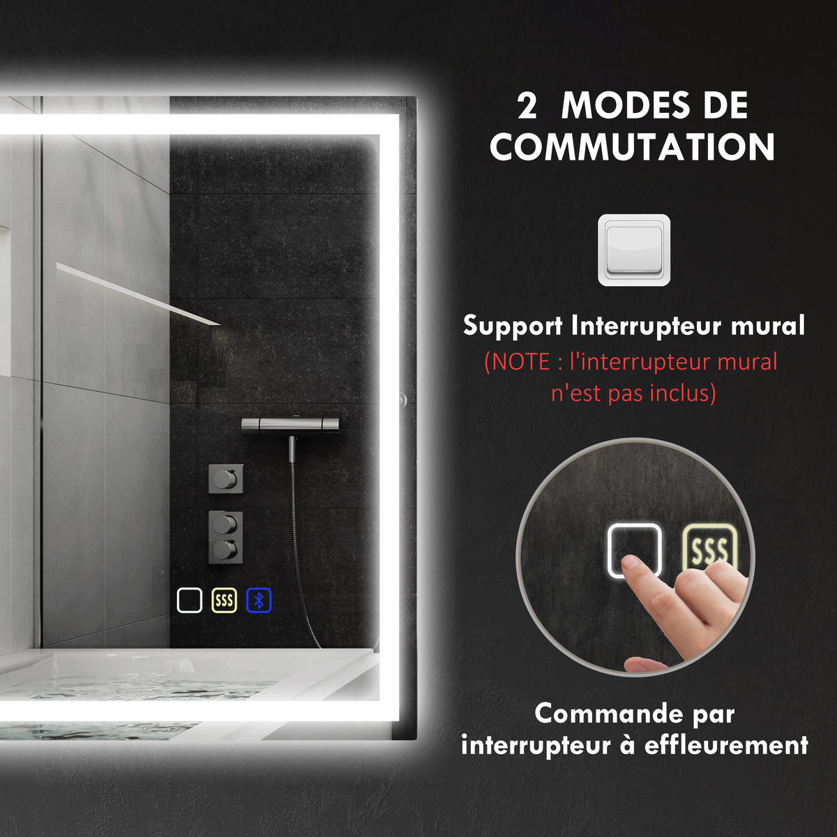 BADEZIMMERSPIEGEL DE-15171 mit Bluetooth, 3 LED-Farben und Antibeschlag Silber - Silberfarben, Glas (3.5/80/100cm) - ComfortXL