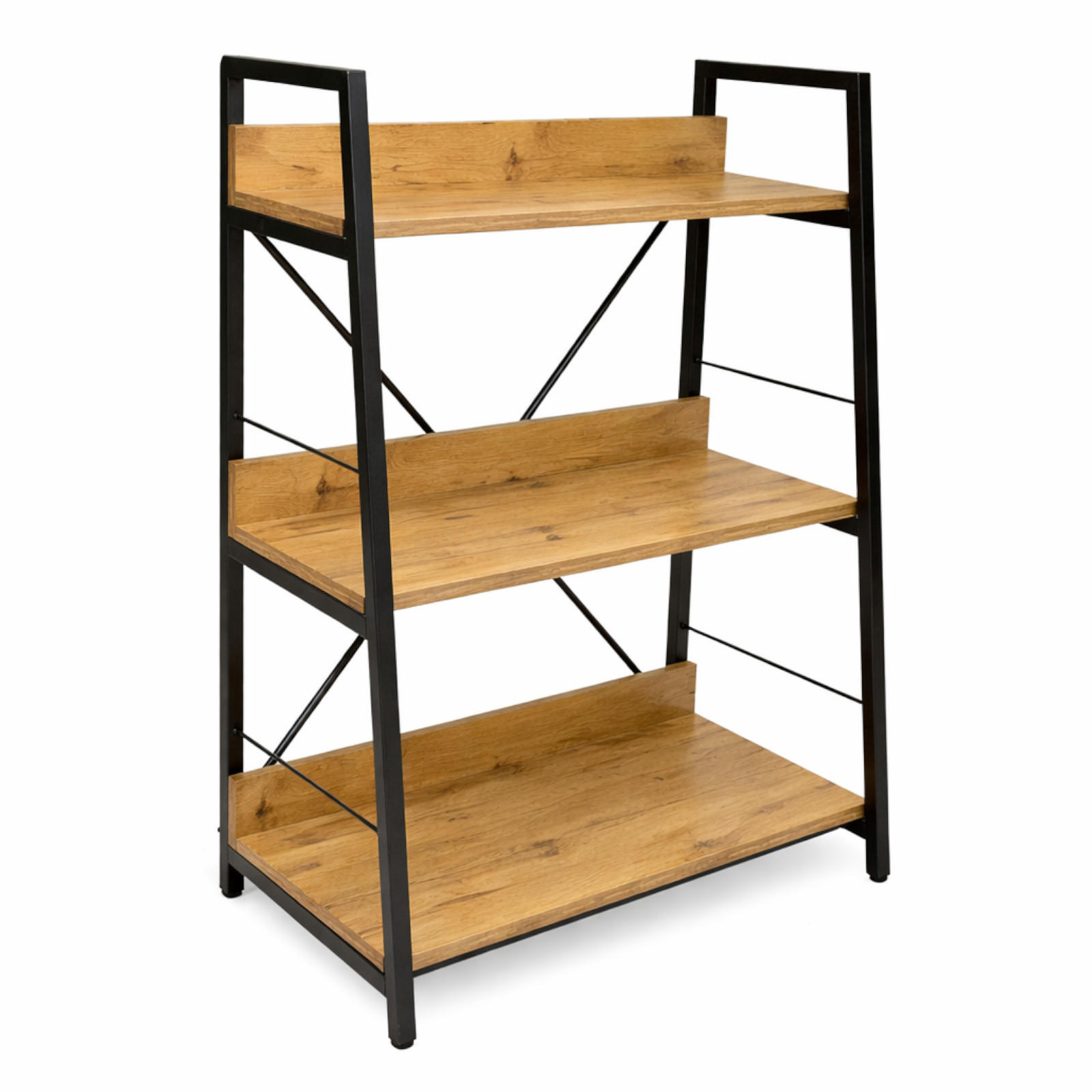 STANDREGAL Holzoptik Metall Eichefarben Schwarz 3 Ebenen 61x35x84 cm - Eichefarben/Schwarz, Holzwerkstoff/Metall (61/84/35cm) - Begryf