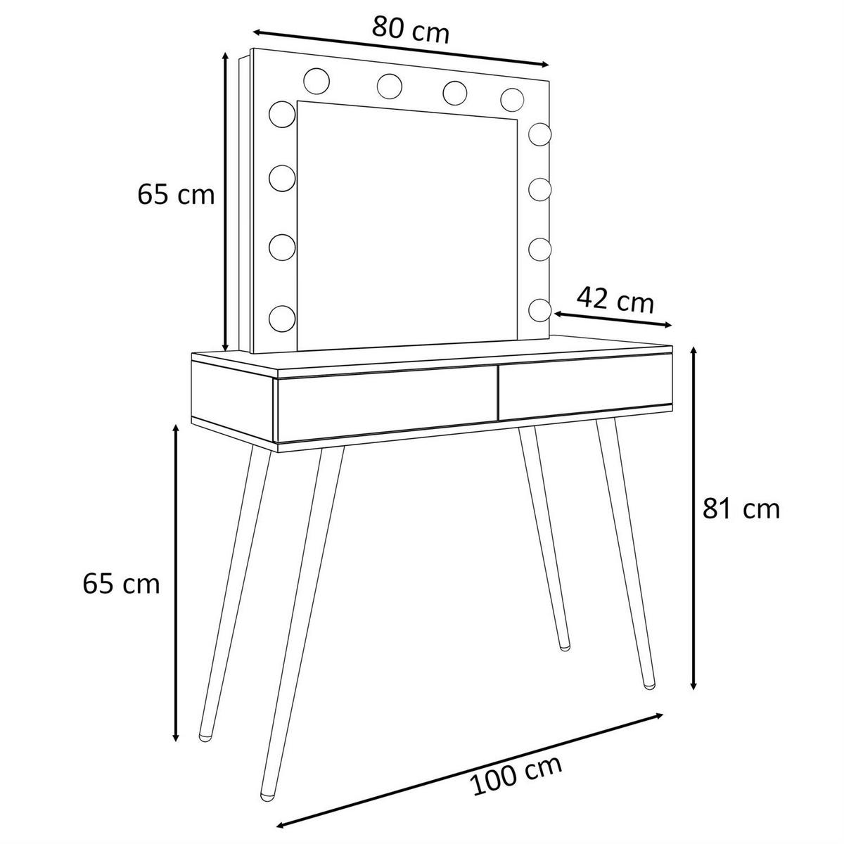 SCHMINKTISCH SIENNA GOLD mit Schubladen auf goldenen Beinen PUSH OPEN - Schwarz Hochglanz/Goldfarben, Holzwerkstoff (100/81/42cm)
