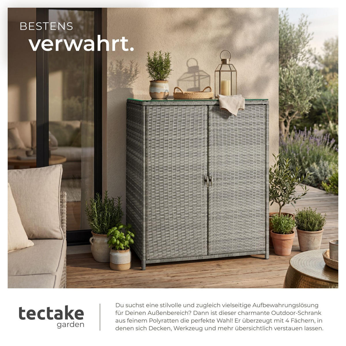 GARTENSCHRANK aus Aluminium Monza, 84,5 x 40,5 x 103,5 cm, grau - Grau, Kunststoff (84.5/103.5/40.5cm) - tectake