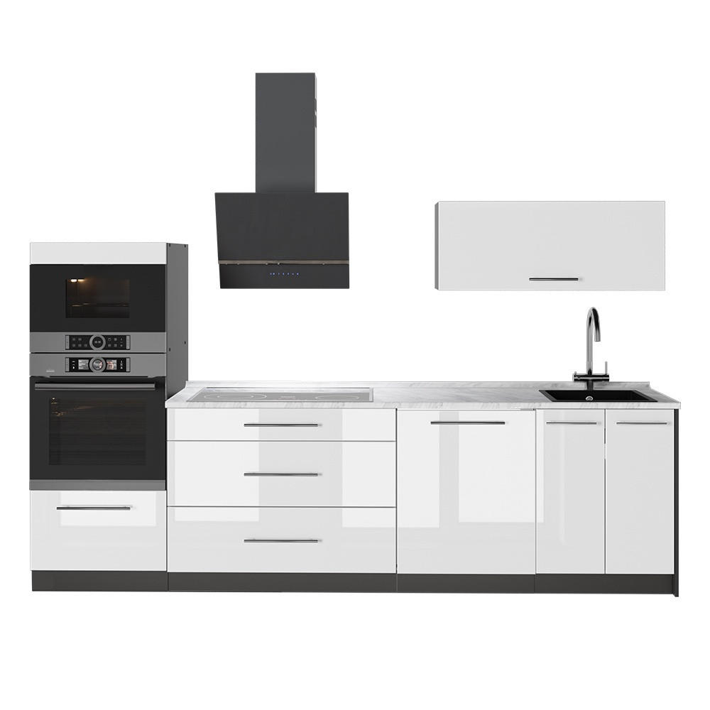 KÜCHENZEILE Fame-Line, Weiß Hochglanz/Anthrazit, 280 cm, AP Marmor - Weiß Hochglanz/Anthrazit, Holzwerkstoff (280/153.6/60cm) - Vicco