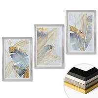 WANDBILDER 3er Set - 40x60 cm Silberner Rahmen - Hellblau-beige Blätter - Silberfarben, Kunststoff (40/60cm) - ArtPrintCave