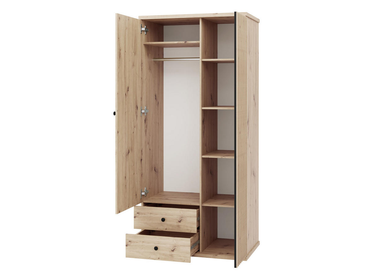 KLEIDERSCHRANK Cali C-25 - Schwarz/Eiche Artisan, Holzwerkstoff/Kunststoff (100/213/60cm) - MIRJAN24