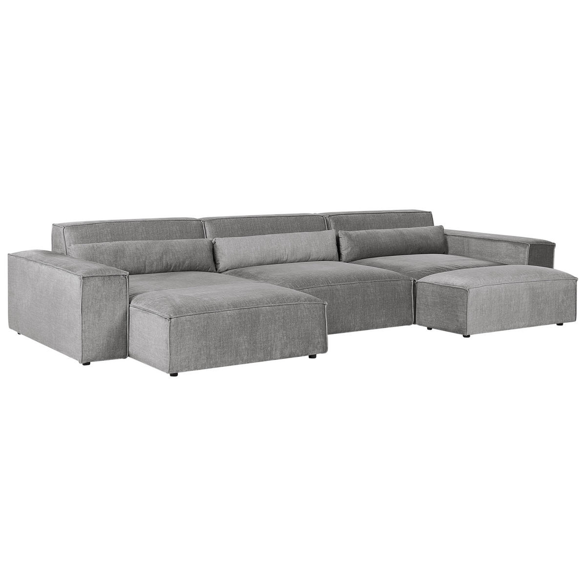 ECKSOFA Modul 4-Sitzer rechtsseitig Grau Stoff mit Ottomane Hellnar - Dunkelgrau, Textil (176/364cm) - Beliani