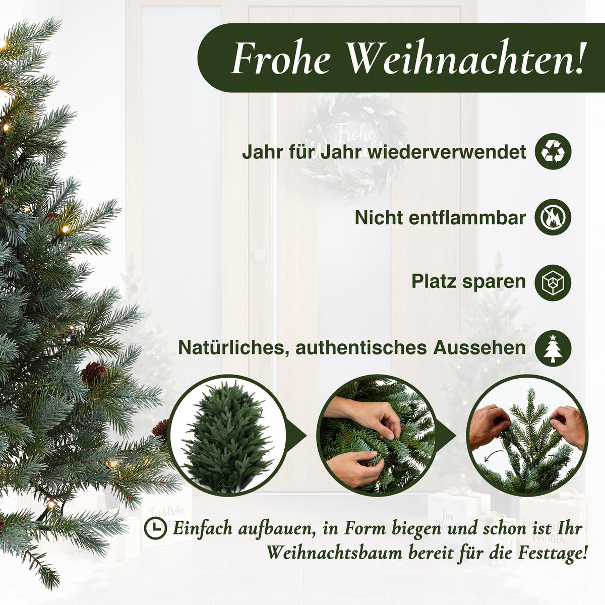 KÜNSTLICHER Weihnachtsbaum mit Beleuchtung 90 cm, Schwarzer Kunststofftopf - Grün, Kunststoff (63/90/63cm) - Hometopia