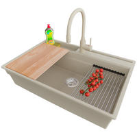 GRANITSPÜLE Oslo Pocket, 2-er set Beige 78/53 cm 1 Becken + Küchenarmatur 38/14 cm + Ablauf-Set + Küchenzubehörset ab 80er Unterschrank - Chromfarben/Beige, Kunststoff (78/20/53cm) - Primagran