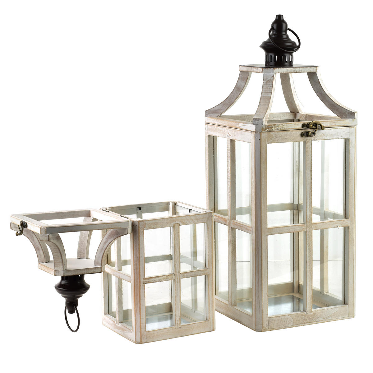 LATERNE Levi 2er Set Beige 20/20/53 cm Holz - Weiß, Holz (20/53/20cm) - Mondex