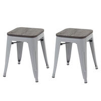 HOCKER 2er-Set inkl. Holz-Sitzfläche Metall, Industriedesign, stapelbar Grau - Grau, Metall (39/45.5/39cm) - PROREGAL