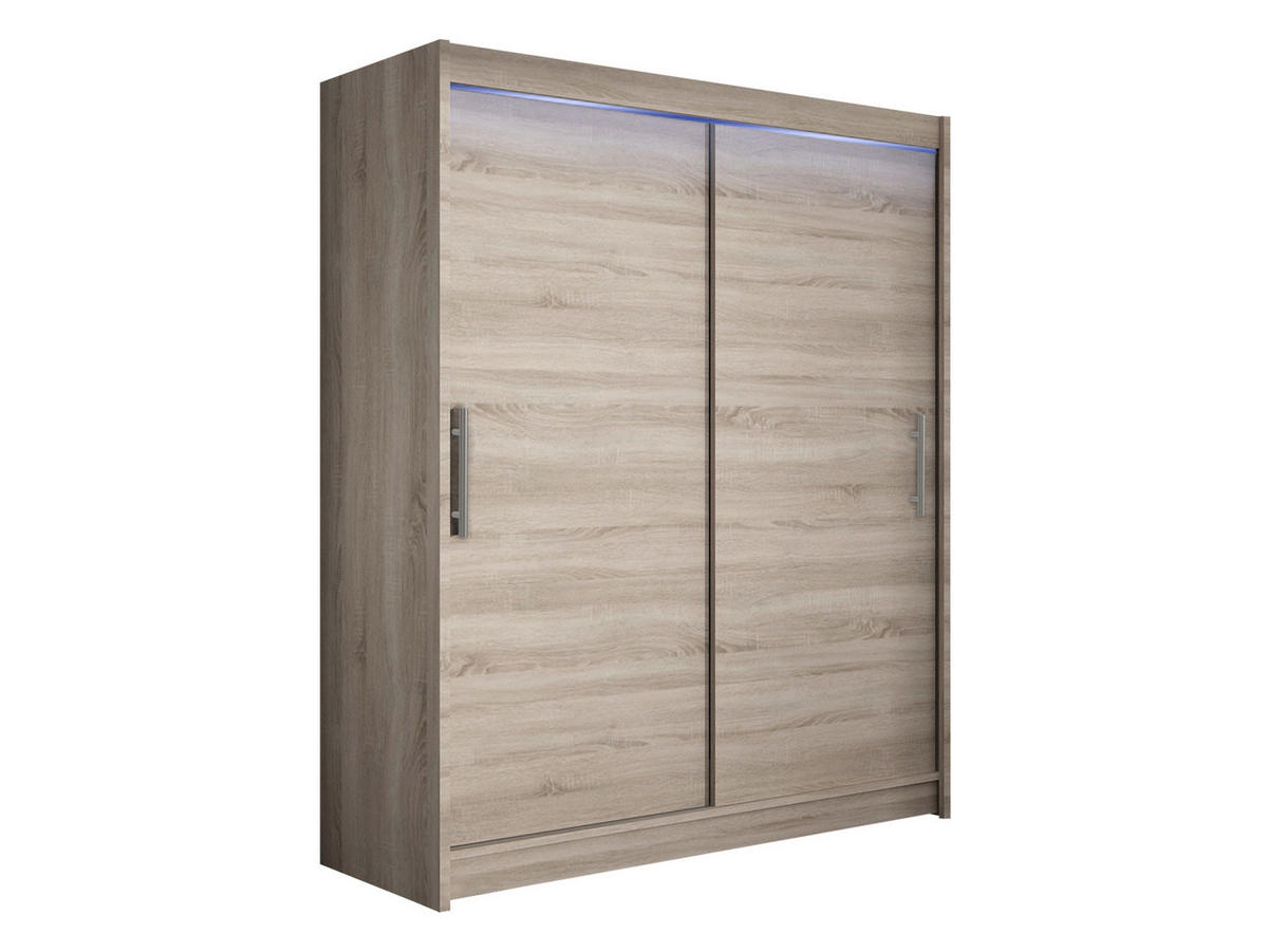 SCHWEBETÜRENSCHRANK Westa I, mit RGB LED Beleuchtung - Silberfarben/Trüffeleichefarben, Holzwerkstoff/Metall (150/200/58cm) - MIRJAN24