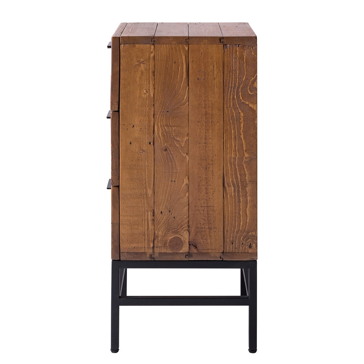 NACHTKOMMODE - Pinie massiv / Metall, Höhe 76 cm - Schwarz/Pinienfarben, Holz (45/76/35cm) - home24