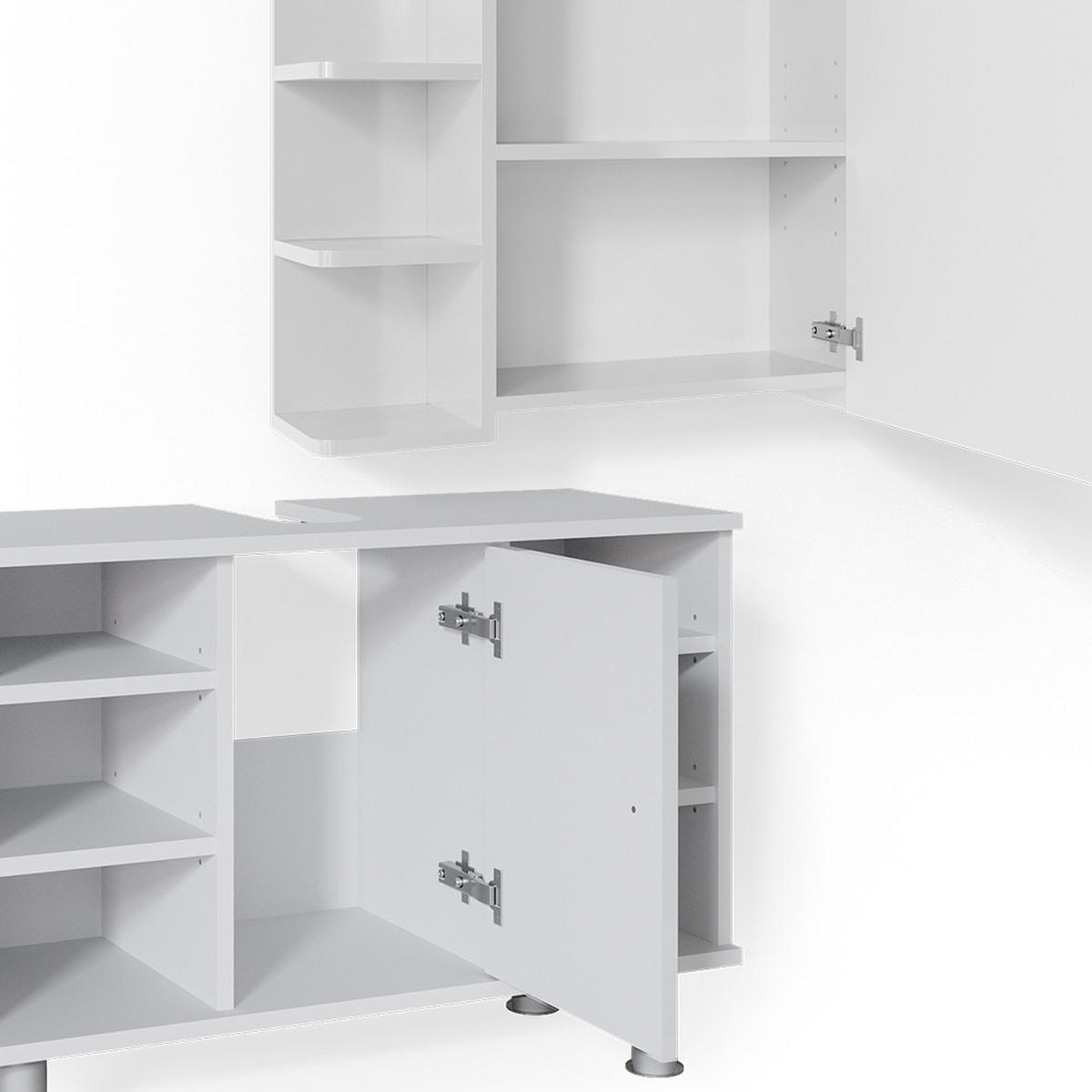 BADMÖBEL-SET Fynn Weiß 2 Teile, Unterschrank 80 cm - Weiß, Holzwerkstoff (60/54/32cm) - Vicco