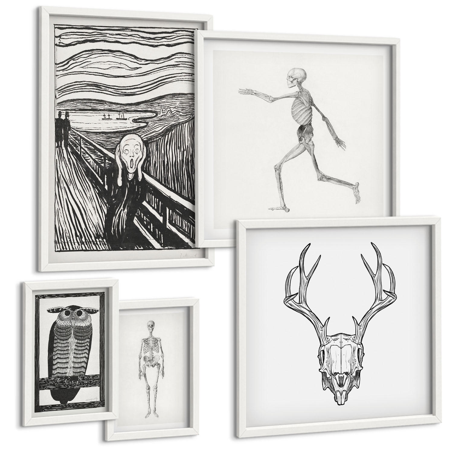BILDER SET 5er Set - 50x50 cm & 20x30 cm & 40x60 cm Weißer Rahmen - Küchenaccessoires auf pflanzlicher Basis - Weiß, Kunststoff (40/60cm) - TULUP