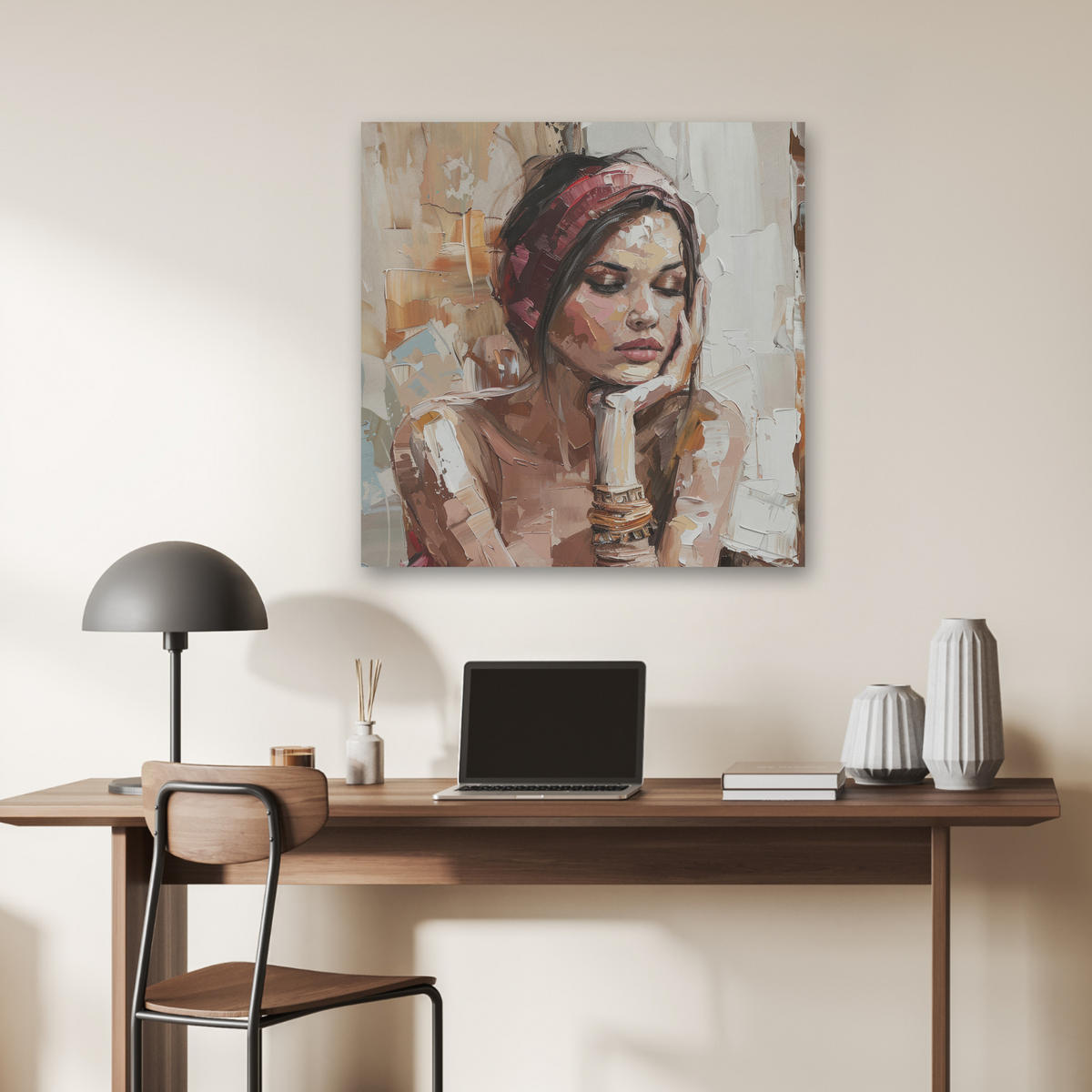 AKUSTIKBILD Frau - Lackierung - Porträt - Modern Akustikpaneele 80x80 cm - Altrosa, Kunststoff (80/80/0.9cm) - MuchoWow