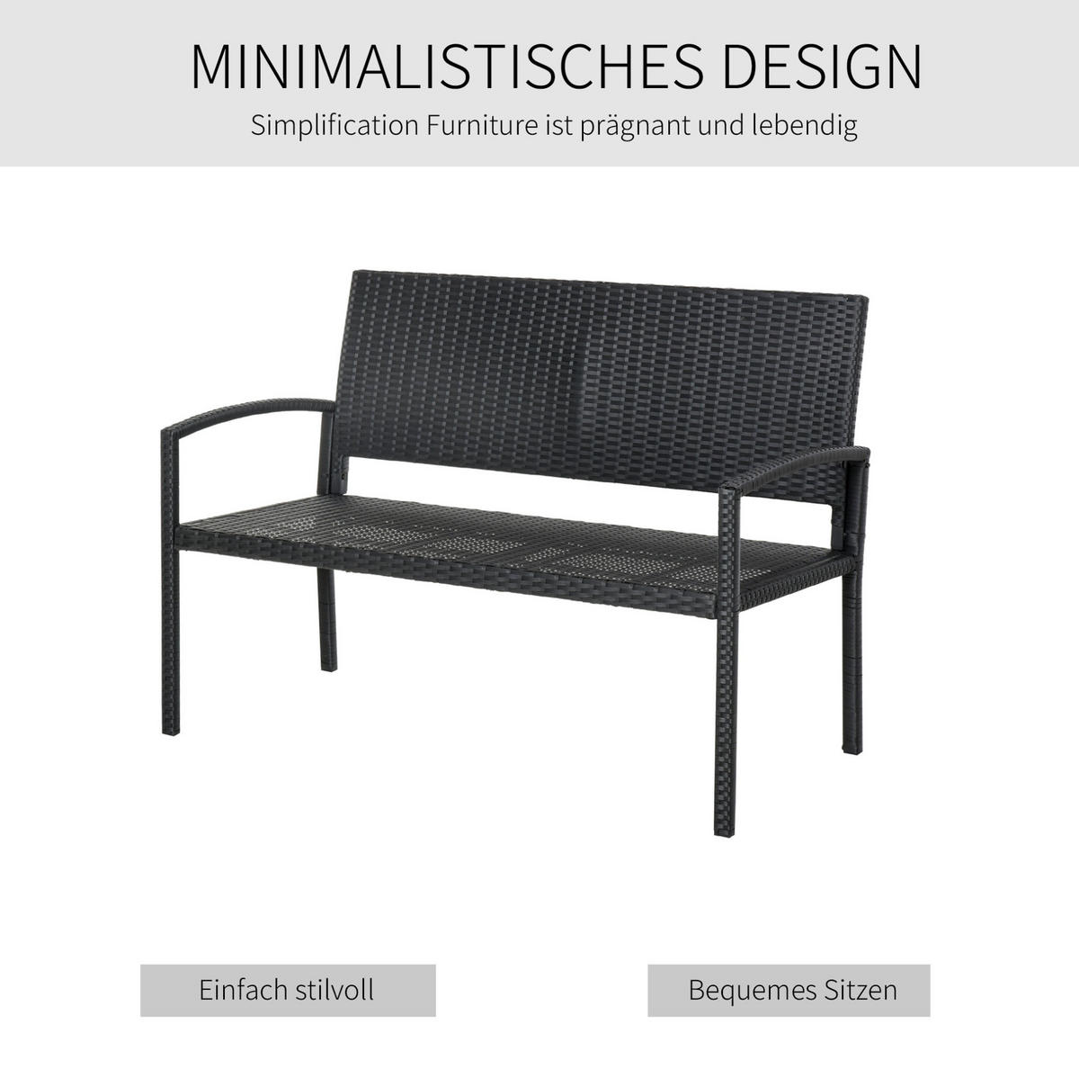ZAHRADNÍ lavice 122/60/87 cm černá z oceli a polyratanu pro 2 osoby - černá, kov (60/85/122cm) - OKWISH