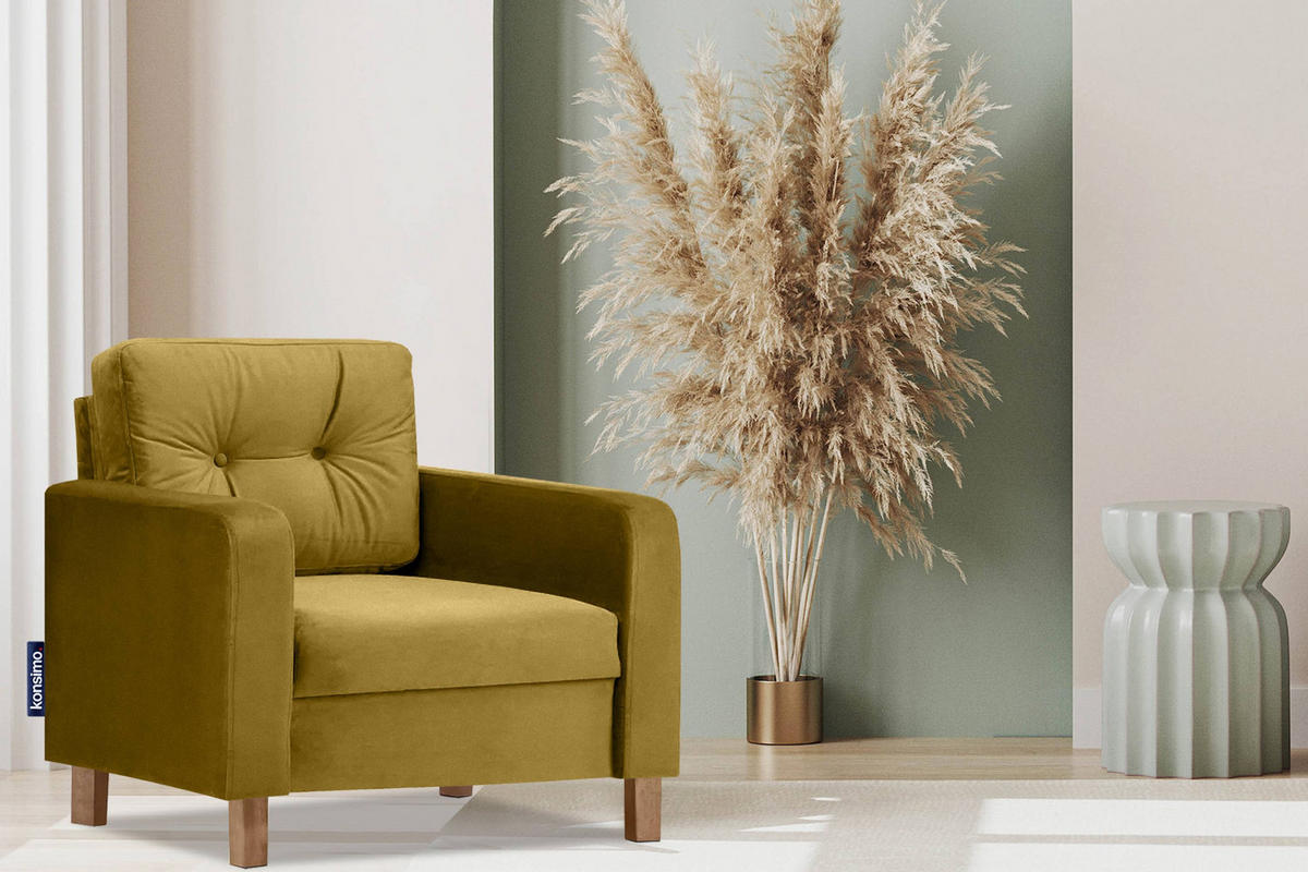 SESSEL ERISO mit Armlehnen und angenehmer Stoff zum Anfassen, Velour-Stoff, honig - Braun/Honig, Textil (80/75/75cm) - KONSIMO®