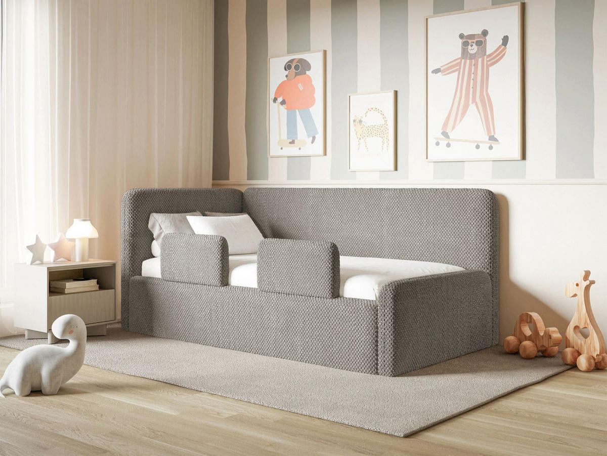 KINDERBETT Fanko Plüsch Taupe 90x200 cm - Graubraun/Schwarz, Kunststoff/Textil (90/200cm) - Selsey