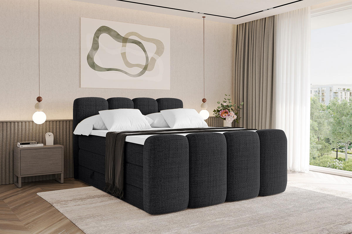 BOXBETT mit Matratze H3|H4 und Lattenrost - NINA-Z KING - 120x200 cm - Schwarz - Schwarz, Holzwerkstoff (120/200cm)