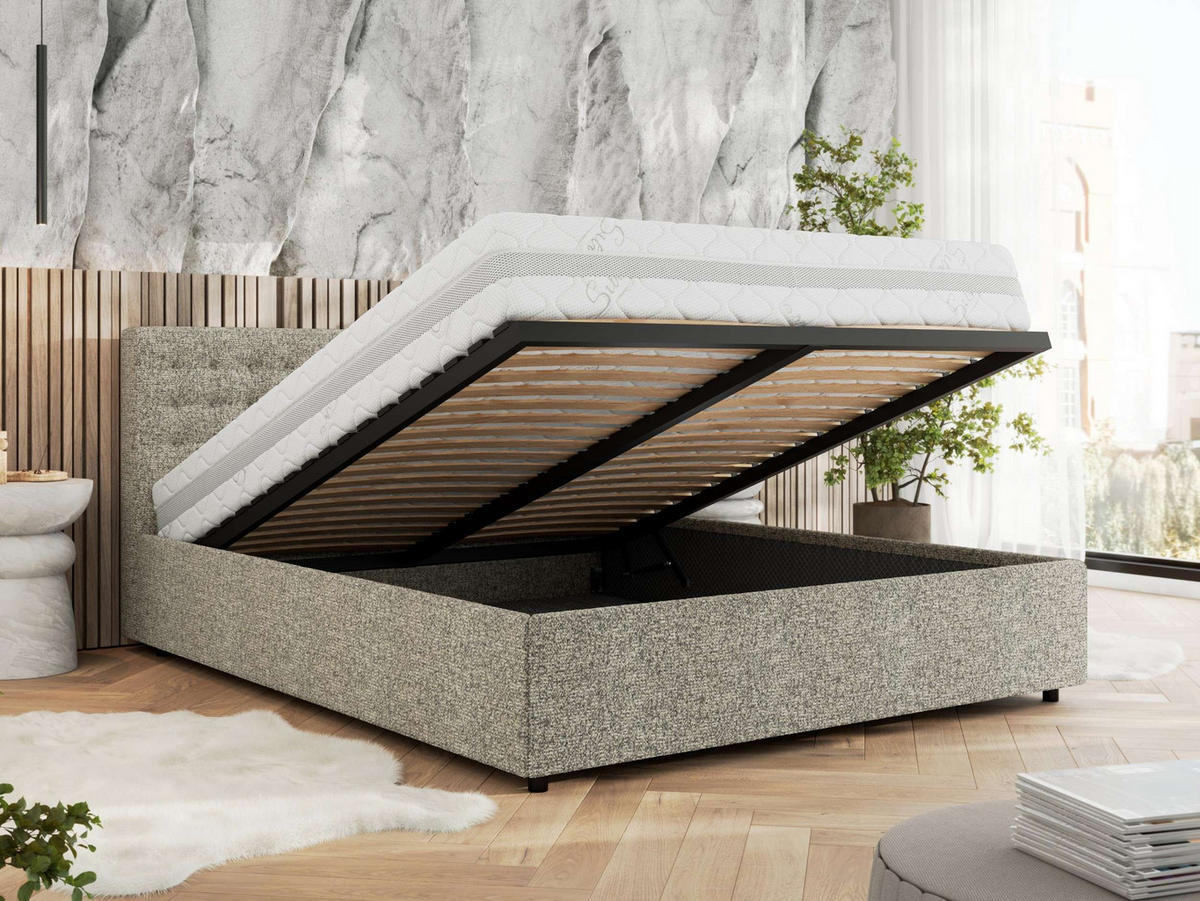 POLSTERBETT PAVO CLASSIC 140/200 - Beige Strukture - Pocket-Matratze - Beige, Textil (140/200cm) - MKS