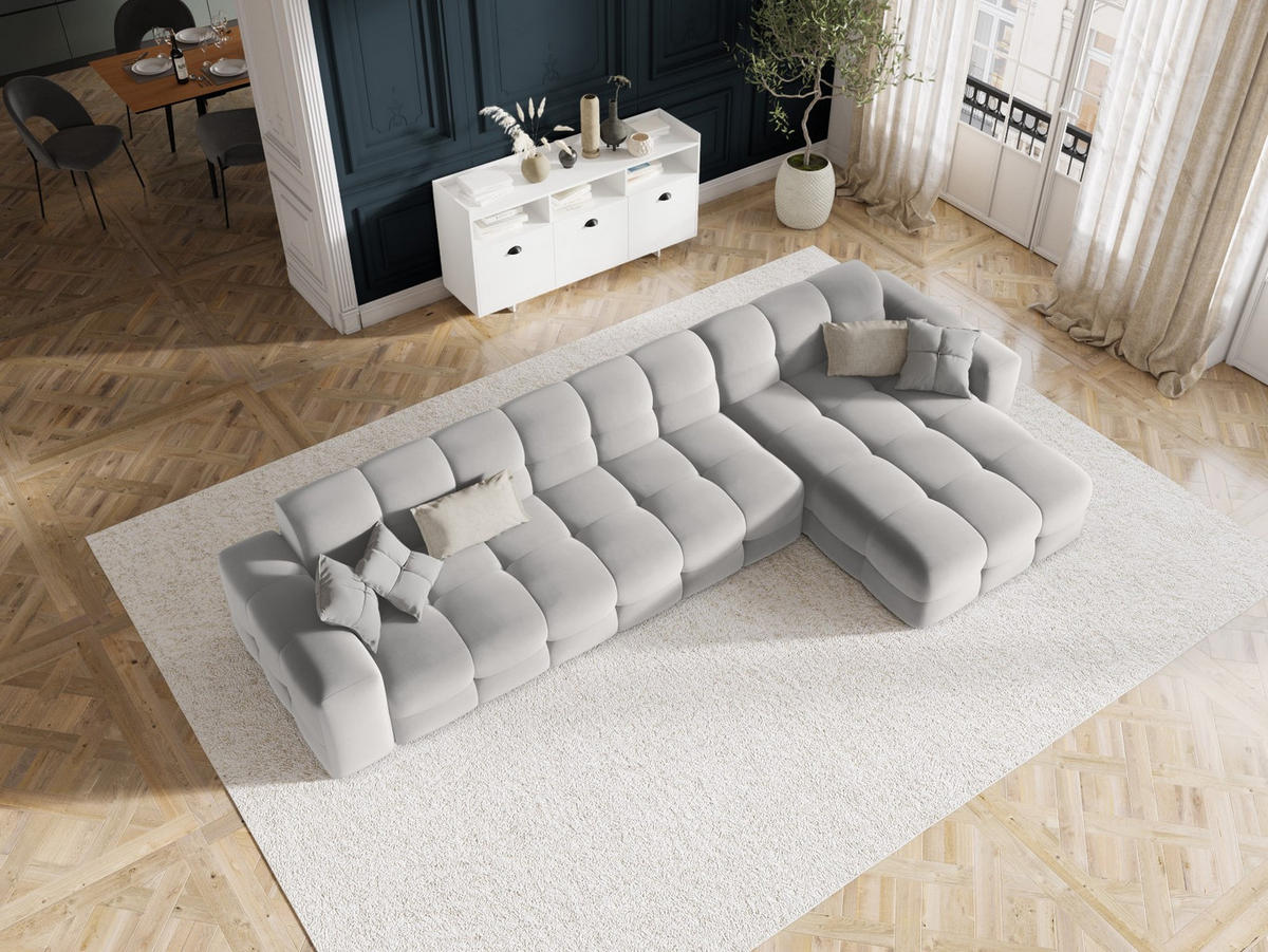 ECKSOFA rechts Kendal aus Samt hellgrau 5 Sitzplätze - Hellgrau, Textil (173/357cm) - Micadoni