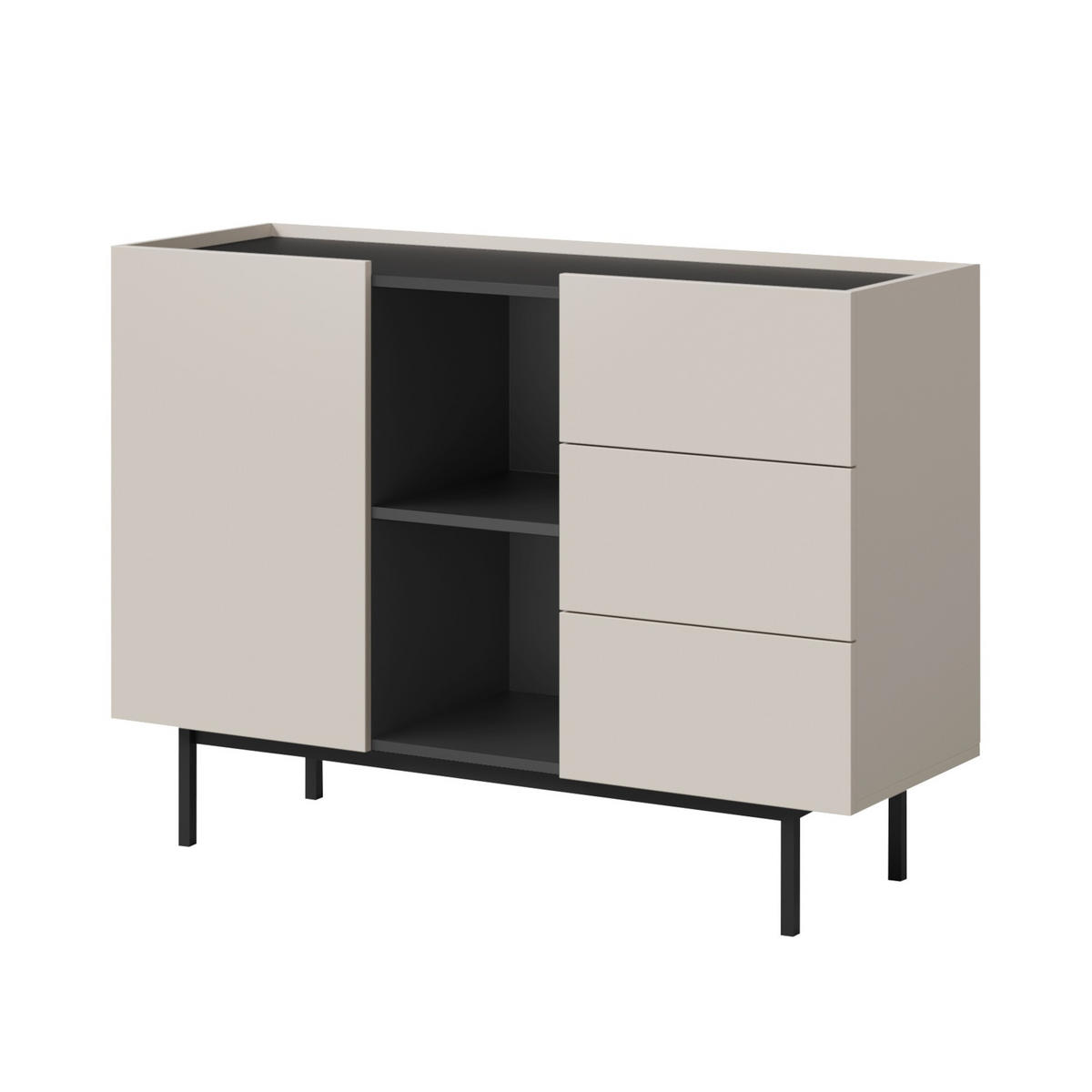 KOMMODE mit Schubladen Noel 1D3S 120 Kaschmir / Schwarz - Kaschmir/Schwarz, Holzwerkstoff/Metall (120/87/42cm) - mzm24