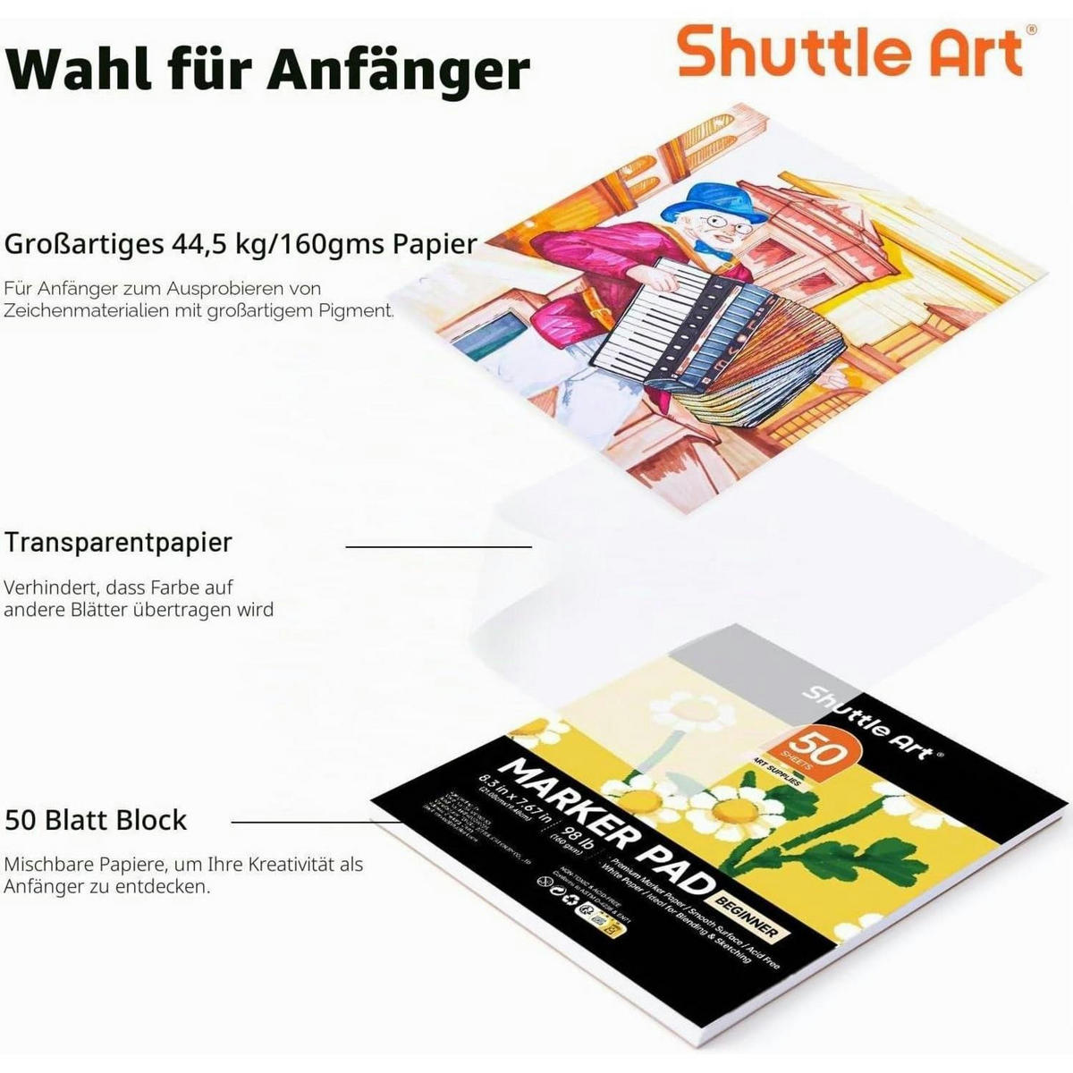 SKIZZENBUCH 21 x 19,5 cm 160GSM Alkohol Marker Papier 50 Blatt - Multicolor, Papier (19.7/1/21.1cm)