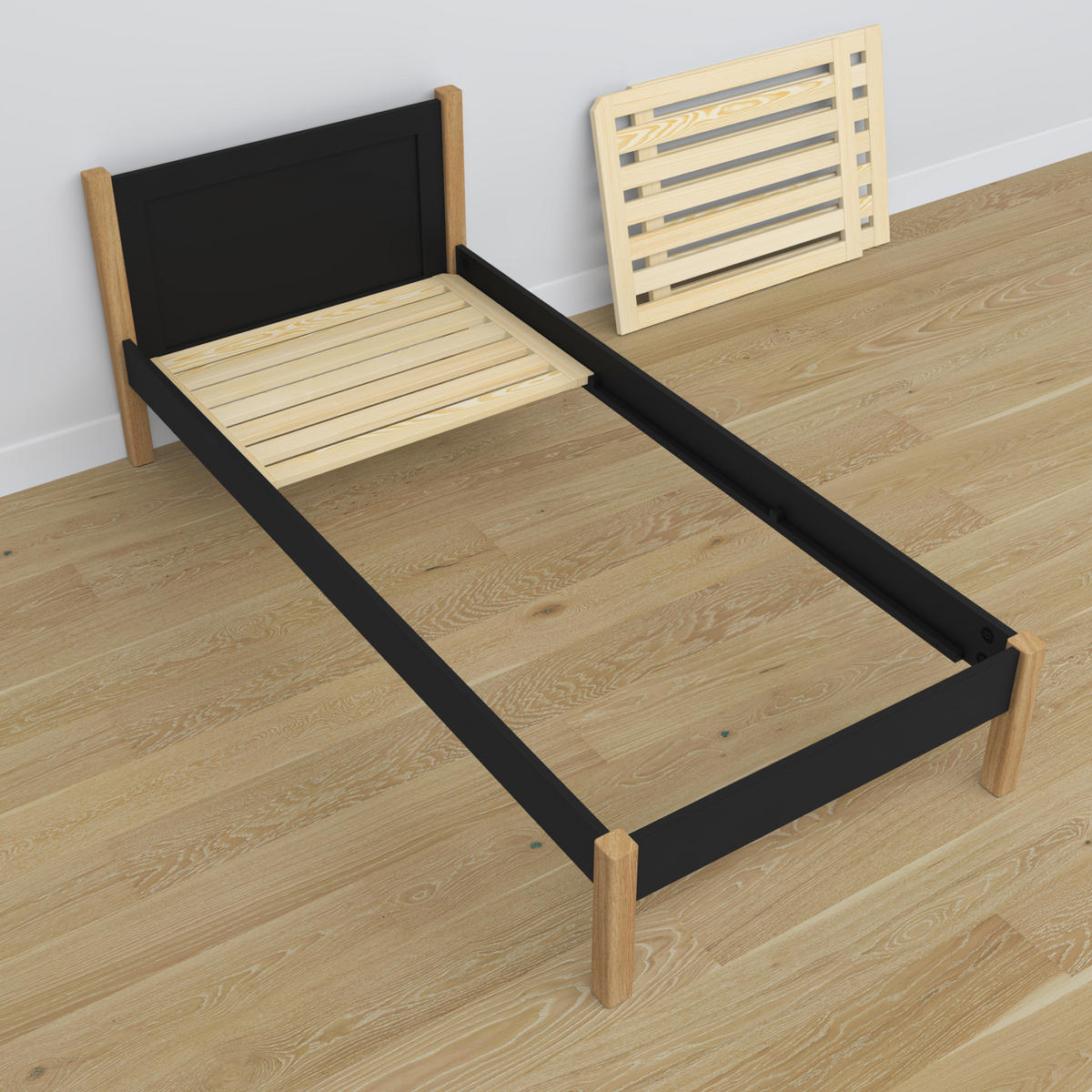 BETT N02 Schwarz / Eiche Natur 120/200 - Schwarz/Eiche Artisan, Naturmaterialien/Holz (120/200cm) - N-Wood