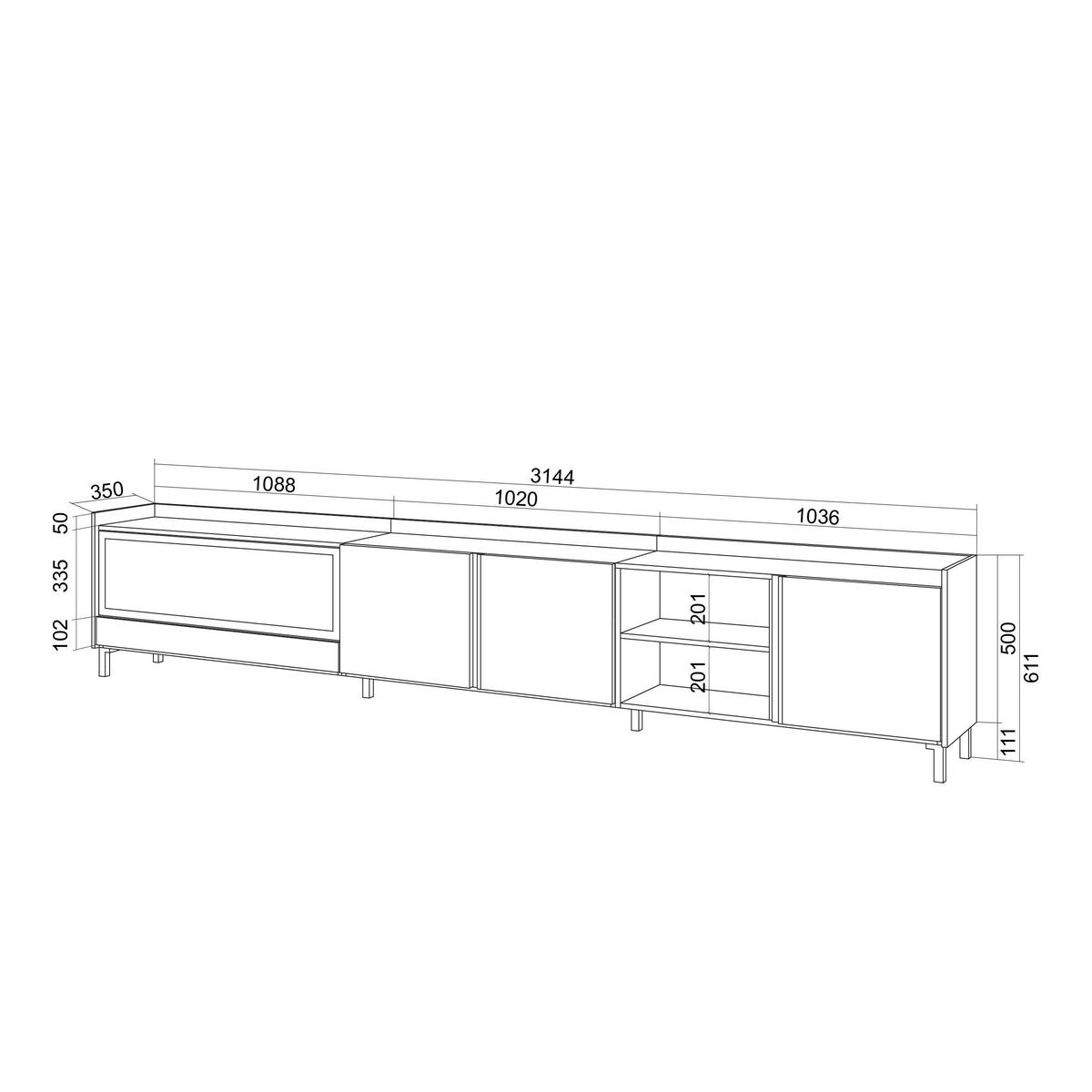 LOWBOARD, Eiche und Schwarz, 315/35/61cm, Kamin mit Feuereffekt XXL - Dunkelbraun, Holzwerkstoff (315/61/35cm) - Skraut Home