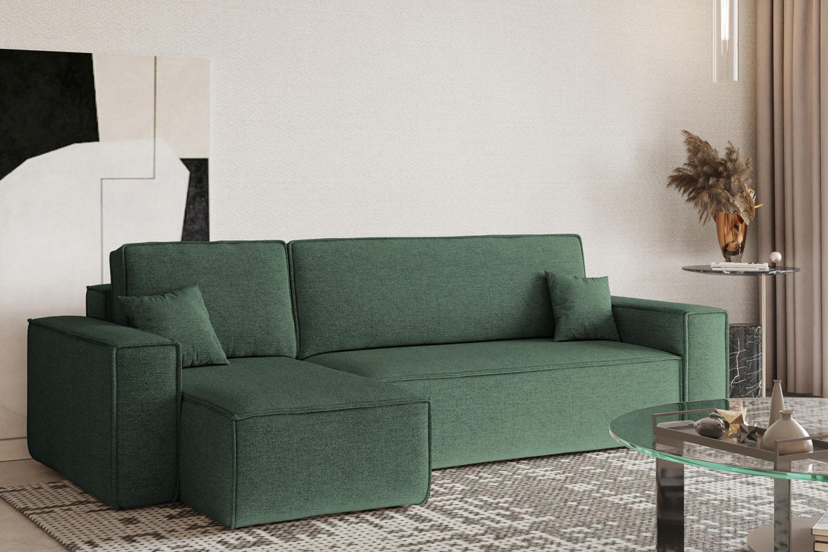 ECKSOFA, Best L-Form, Stoff Neve, Olive, Links - Olivgrün, Holz (142/244cm) - Kaiser Möbel