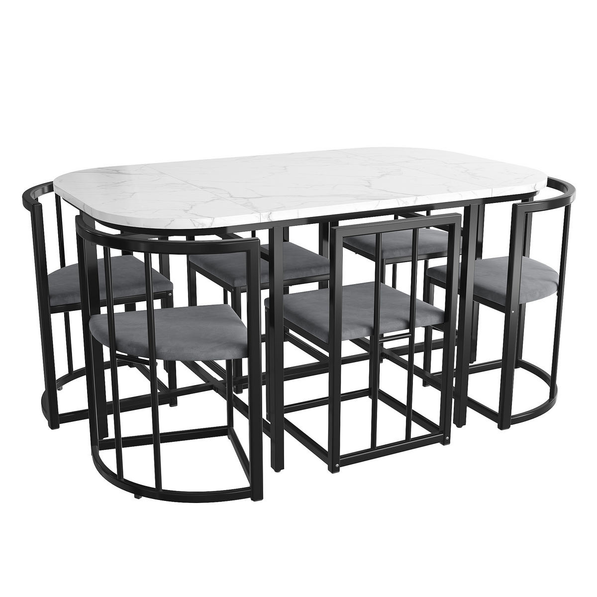 ESSGRUPPE DE-39003 6 Stühle mit Tisch Schwarz - Schwarz, Holzwerkstoff (140/76/80cm) - ComfortXL