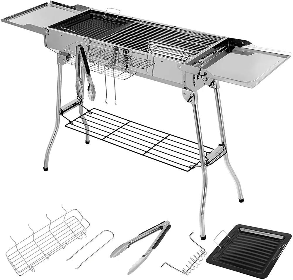 HOLZKOHLEGRILL Edelstahl Campinggrill Klappbar mit Belüftung - Silberfarben, Metall (122/75/30cm) - Kaket