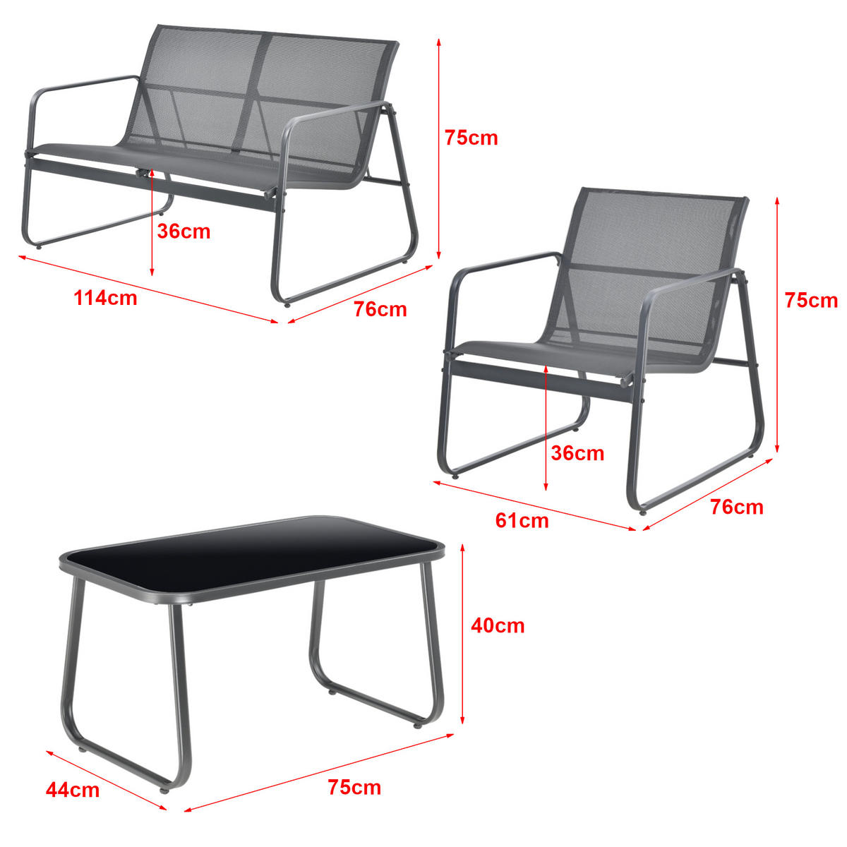 GARTENMÖBEL-SET 4 TLG. Palencia - Dunkelgrau, Metall - [en.casa]