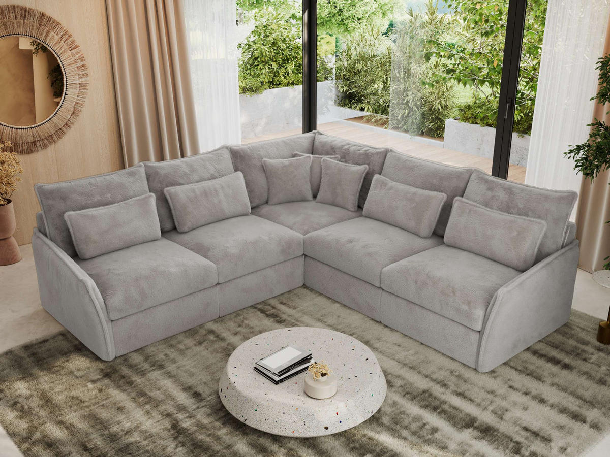 ECKSOFA VERSO L Hellgrau Plüsch - Hellgrau/Schwarz, Kunststoff/Textil (270/270cm) - MKS