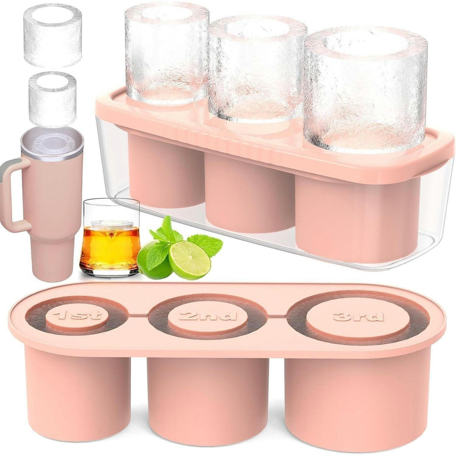 EISWÜRFELFORM Silikon 3er Set mit Behälter - Rosa, Kunststoff (1/1/1cm)